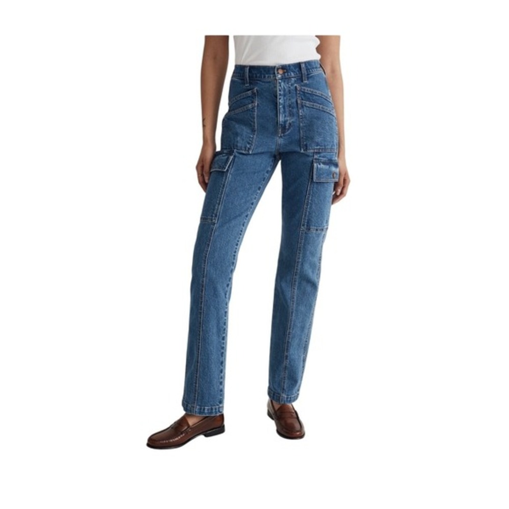 Madewell The '90s Straight Cargo Utility Jean Blue Densmore Medium Wash Denim 27